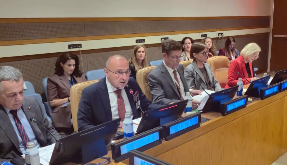 New York, 24.9.2025.- Hrvatski ministar vanjskih i europskih poslova Gordan Grli? Radman u srijedu je u sjedi?tu Ujedinjenih naroda u New Yorku sudjelovao na sastanku na visokoj razini organizacije WPS kojom trenutno predsjedaju Japan i Norve?ka u suradnji s tijelom UN Women.foto HINA/ ua