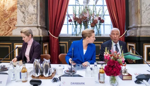 epa12420021 (L-R) EU High Representative for Foreign Affairs and Security Policy Kaja Kallas, Denmark's Prime Minister Mette Frederiksen and European Council President Antonio Costa attend an informal meeting of EU heads of state and government at Christiansborg Castle in Copenhagen, Denmark, 01 October 2025. EPA/IDA MARIE ODGAARD DENMARK OUT