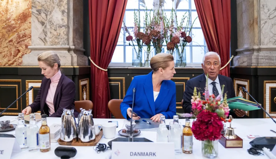 epa12420021 (L-R) EU High Representative for Foreign Affairs and Security Policy Kaja Kallas, Denmark's Prime Minister Mette Frederiksen and European Council President Antonio Costa attend an informal meeting of EU heads of state and government at Christiansborg Castle in Copenhagen, Denmark, 01 October 2025. EPA/IDA MARIE ODGAARD DENMARK OUT