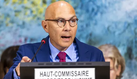 epa12361646 United Nations High Commissioner for Human Rights Volker Turk addresses the Human Rights Council during its 60th session at the European headquarters of the United Nations in Geneva, Switzerland, 08 September 2025. EPA/SALVATORE DI NOLFI