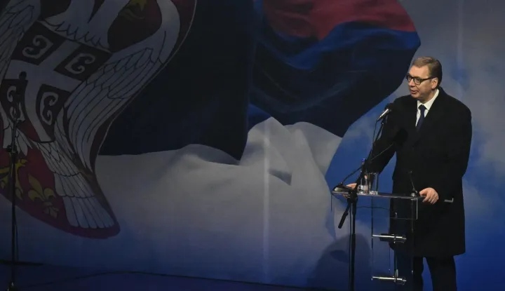 Jagodina, 24.01.2025. - Srbijanski predsjednik Aleksandar Vučić pozvao je u petak na formiranje širokog "narodnog pokreta za budućnost Srbije" ustvrdivši da je Srbija "napadnuta i izvana i iznutra", a tromjesečne prosvjede i studentske blokade nazvao je pokušajima dolaska na vlast "zlouporabom djece". Na fotografiji Aleksandar Vučić.foto HINA/ TANJUG/ STR, fotografija niske rezolucije/ nr/ ml