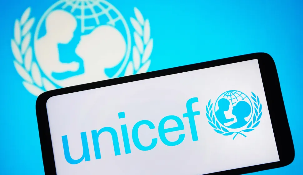 In this photo illustration, UNICEF (United Nations International Children's Emergency Fund) logo is seen on a smartphone screen. (Photo by Pavlo Gonchar/SOPA Images/Sipa USA) *** Strictly for editorial news purposes only *** Photo: SOPA Images/SIPA USA
