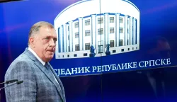 01.08.2025., Banja Luka, Bosna i Hercegovina - Predsjednik Republike Srpske Milorad Dodik odrzao je konferenciju za medije povodom prvostupne presude Apelacionog vijeca Suda BiH koje je potvrdilo prvostupnu presudu kojom je osudjen na godinu dana zatvora, te mu se zabranjuje politicko djelovanje sest godina. Photo: Dejan Rakita/PIXSELL