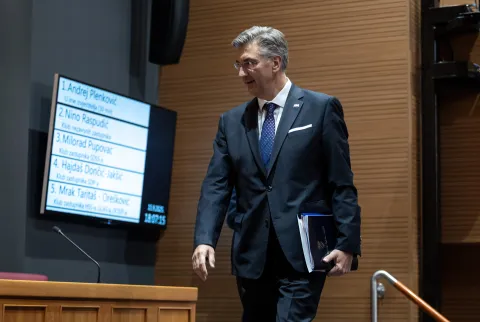 Zagreb, 15.09.2025 - Predsjednik Vlade Andrej Plenković podnio je izvješće o sastancima Europskog vijeća, u Hrvatskom saboru.foto HINA/ Damir SENČAR/ ds