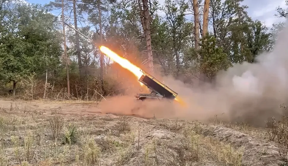 epa12423365 A still image taken from handout video provided 02 October 2025, by the Russian Defence ministry press-service shows a Russian 'Grad' self-propelled 122 mm multiple rocket while fighting a Ukrainian army position at an undisclosed location in Ukraine. EPA/RUSSIAN DEFENCE MINISTRY PRESS SERVICE/HANDOUT HANDOUT HANDOUT EDITORIAL USE ONLY/NO SALESHANDOUT EDITORIAL USE ONLY/NO SALES