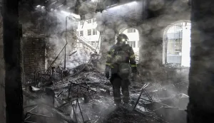 epa12472407 Ukrainian rescuers work at the site of a Russian strike on a kindergarten in Kharkiv, northeastern Ukraine, 22 October 2025, amid the Russian invasion. At least one person was killed and six others injured after Russian strikes hit a kindergarten in Kharkiv, according to the head of the Kharkiv Military Administration, Oleg Synegubov. The 48 children and teachers were safely evacuated to a shelter in the same building. Across Ukraine, the attacks killed at least seven people, including two children, with regions including Kyiv, Odesa, Chernihiv, Dnipropetrovsk, Kirovohrad, Poltava, Vinnytsia, Zaporizhia, Cherkasy, and Sumy affected, according to President Zelensky. EPA/SERGEY KOZLOV