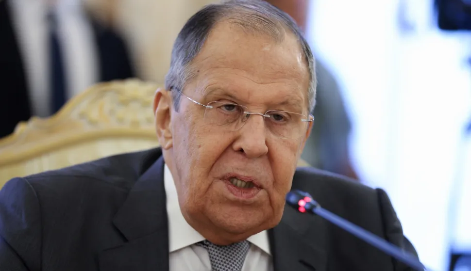 epa12329335 Russian Foreign Minister Sergei Lavrov speaks during a meeting with Turkmenistan Foreign Minister Rashid Meredov in Moscow, Russia, 28 August 2025. EPA/RAMIL SITDIKOV/REUTERS POOL/POOL