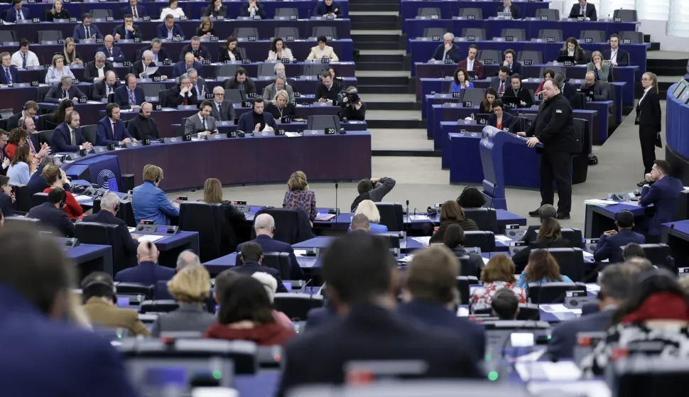 epa11887952 President of the Ukrainian Parliament Ruslan Stefanchuk delivers a speech at the European Parliament in Strasbourg, France, 11 February 2025. The EU Parliament's session runs from 10 till 13 February 2025. EPA/RONALD WITTEK