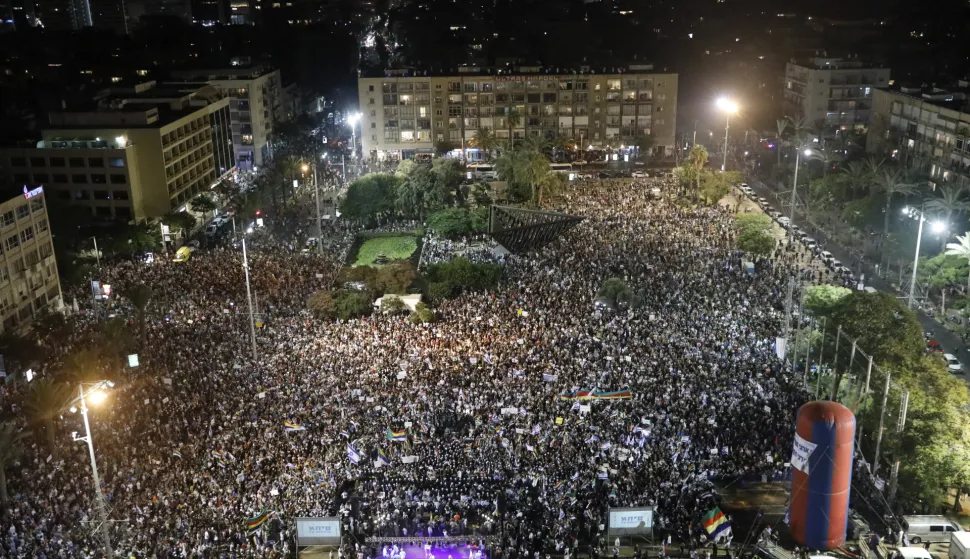 epa06927639 People take part in a demonstration by the Druze community against the controversial 'Nationality Bill' in Rabin square in Tel Aviv, Israel, 04 August 2018. The controversial Bill passed in the Knesset Israeli parliament) on 19 July legally redefine Israel status as a 'Jewish state with democratic regime' instead of the official status 'Jewish and democratic state'. Reportsa state that the Bill aroused great criticism from non-Jewish communities living in Israel, mainly the Druze community that serve in the Israeli Army, claiming inequality. EPA/ABIR SULTAN