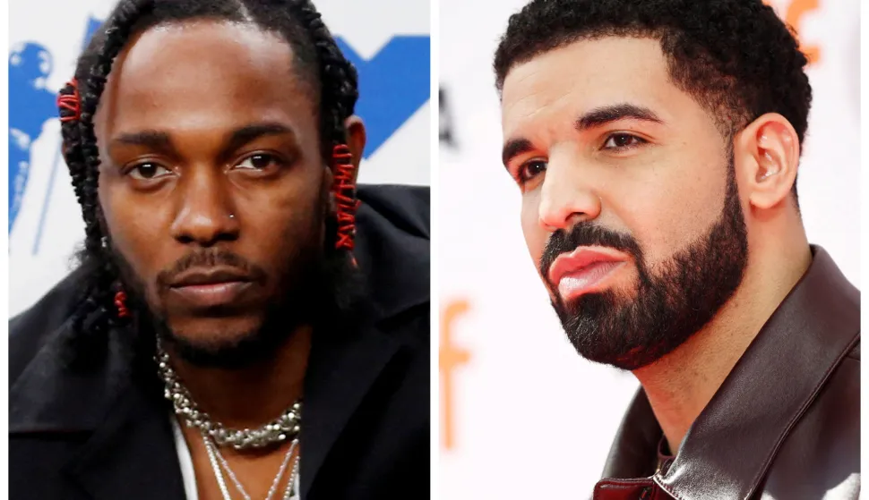 FILE PHOTO: Rappers Kendrick Lamar (L) and Drake are pictured in Inglewood, California, U.S., on August 27, 2017 and in Toronto, Ontario, Canada, September 9, 2017 respectively in this combination photo. REUTERS/Danny Moloshok (L) and REUTERS/Mark Blinch/File Photo Photo: MARK BLINCH/REUTERS