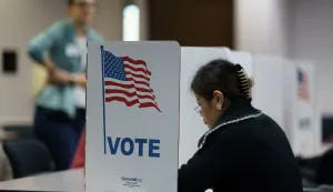 epa11703188 People vote at Fairfax County Government Center, Fairfax, Virginia, USA, 05 November 2024. Voters across the country are casting ballots today for President of the United States in a tightly contested race between Republican presidential candidate Donald J. Trump and Democratic presidential candidate US Vice President Kamala Harris, as well as for candidates in Congressional and local races. EPA/WILL OLIVER