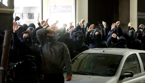 07.11.2025., Zagreb - Interventna policija u Preradovicevoj ulici gdje se ocekuje otvorenje izlozbe "Efemeris - legat Dejana Medakovica" cime se obiljezava i otvorenje ovogodisnjih Dana srpske kulture. Photo: PIXSELL/PIXSELL