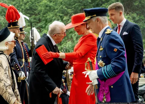 Le roi Filip, la reine Mathilde, la princesse Elisabeth, le prince Emmanuel, le prince Gabriel, la princesse Eleonore, le roi Albert, la reine Paola de Belgique - La famille royale de Belgique lors de la Fête Nationale de Belgique et le jubilé de 10 ans du Roi Filip à Bruxelles, Belgique, le 21 juillet 2023. King Filip and Queen Mathilde at the Te Deum, Princess Elisabeth, Prince Emmanuel, Prince Gabriel, Princess Eleonore, King Albert, Queen Paola at the National Day of Belgium and the 10 year jubilee of King Filip. 21-07-2023, Brussels Photo: Royalportraits Europe/Bernard Rubsamen/Bestimage/BESTIMAGE