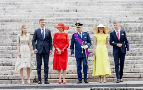 Le roi Filip, la reine Mathilde, la princesse Elisabeth, le prince Emmanuel, le prince Gabriel, la princesse Eleonore, le roi Albert, la reine Paola de Belgique - La famille royale de Belgique lors de la Fête Nationale de Belgique et le jubilé de 10 ans du Roi Filip à Bruxelles, Belgique, le 21 juillet 2023. King Filip and Queen Mathilde at the Te Deum, Princess Elisabeth, Prince Emmanuel, Prince Gabriel, Princess Eleonore, King Albert, Queen Paola at the National Day of Belgium and the 10 year jubilee of King Filip. 21-07-2023, Brussels Photo: Royalportraits Europe/Bernard Rubsamen/Bestimage/BESTIMAGE