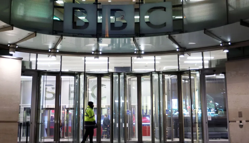 epa12517405 A security member walks at the BBC headquarters in London, Britain, 11 November 2025. Following controversy over the editing of a Donald Trump speech in a Panorama documentary, BBC Director-General Tim Davie and BBC Head of News Deborah Turness have resigned, amidst broader accusations of 'serious and systemic' bias in the network's coverage. EPA/ANDY RAIN
