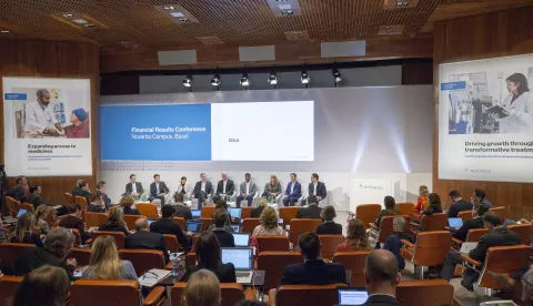 epa07331083 Members of the Board of Swiss pharmaceutical group Novartis, speak to the media during the annual results media conference at the Novartis Campus in Basel, Switzerland, 30 January 2019. EPA/PATRICK STRAUB