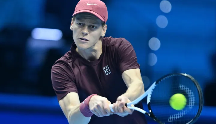 epa12529899 Jannik Sinner of Italy in action during the men's singles final match against Carlos Alcaraz of Spain at the ATP Finals in Turin, Italy, 16 November 2025. EPA/ALESSANDRO DI MARCO