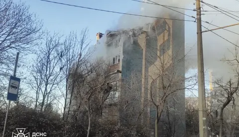 epa12535111 A handout photo released by the press service of the State Emergency Service (SES) of Ukraine shows the site of a Russian strike on a high-story residential building in Ternopil, western Ukraine, 19 November 2025, amid the Russian invasion. Ukrainian President Zelensky reported that at least nine people were killed and dozens of others injured in Ternopil after Russian forces launched overnight strikes across Ukraine involving over 470 drones and 48 missiles. EPA/STATE EMERGENCY SERVICE OF UKRAINE HANDOUT -- BEST QUALITY AVAILABLE -- MANDATORY CREDIT: STATE EMERGENCY SERVICE OF UKRAINE -- HANDOUT EDITORIAL USE ONLY/NO SALES