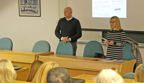 Osijek, 19. 11. 2025, KBC Osijek, Medicinski fakultet, predavaonica P2 - 2. kat. Antibiotici u fokusu. Domagoj Drenjančević i Suzana Mimica.snimio GOJKO MITIĆ