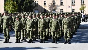 03.10.2025., Pozega - Svecana prisega 47. narastaja rocnika na dragovoljnom vojnom osposobljavanju u vojarni 123. brigade Hrvatske vojske u Pozegi. Prisegu su dali 221 rocnik, medju kojima 182 muskarca i 39 zena. Photo: Ivica Galovic/PIXSELL