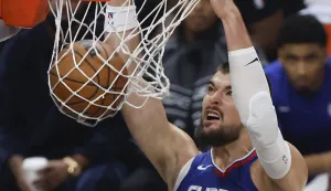 epa10939686 LA Clippers center Ivica Zubac dunks the ball during the first quarter of the NBA basketball game between the Portland Trail Blazers and the Los Angeles Clippers at Crypto.com Arena in Los Angeles, California, USA, 25 October 2023. EPA/CAROLINE BREHMAN SHUTTERSTOCK OUT