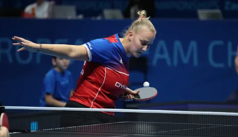 Zadar, 16.10.2025. - Dvorana Krešimira Ćosića na Višnjiku. Utakmica osmine finala ETTU Europskog ekipnog prvenstva u stolnom tenisu Zadar 2025 za žene između Hrvatske i Slovačke, meč Hana Arapović - Barbora Varady.Na fotografiji: Barbora Varady, Foto: HINA/Zvonko KUCELIN