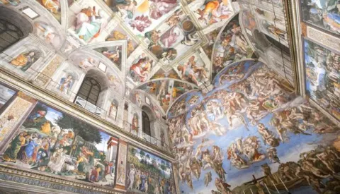 epa04469064 An interior view of the Sistine Chapel with a new LED lighting display in Vatican City, 29 October 2014. After three years of scientific and technological work, the Vatican Museums installed a new air conditioning and air exchange system as well as the new lighting system with LED technology that illuminates Michelangelo's frescoe masterpiece 'The Creation of Adam' and other artworks in the chapel. EPA/MUSEI VATICANI/ANSA/CLAUDIO PERI ATTENTION EDITORS: EDITORIAL USE ONLY SOLELY FOR THE PURPOSE OF DISCLOSURE REPORT AND/OR INFORMATION CONCERNING THE EVENT IN QUESTION +++ EDITORIAL USE ONLY/NO SALES