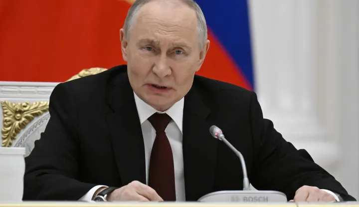 epa12555563 Russian President Vladimir Putin speaks during a meeting with participants of the Young Scientists Forum at the Kremlin in Moscow, Russia, 28 November 2025. EPA/ALEXANDER NEMENOV/AFP/POOL