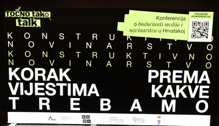 Zagreb, 2.12.2025 - Konferencija o konstruktivnom novinarstvu "Korak prema vijestima kakve trebamo", u organizaciji Agencije za elektroničke medije u suradnji s Fakultetom političkih znanosti Sveučili&scaron;ta u Zagrebu te u partnerstvu s Hrvatskom udrugom digitalnih izdavača (HUDI). Foto Hina/ Dario GRZELJ/ dag
