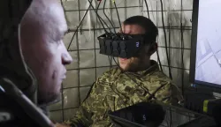 epa12440289 A handout picture made available by the press service of the 65th Separate Mechanised Brigade of Ukrainian Armed Forces shows the pilot of an air defense crew controls an interceptor drone from their position in the Zaporizhzhia region, Ukraine, 08 October 2025, amid the ongoing Russian invasion. Ukrainian interceptor drones work against different Russian drones the such as reconnaissance drones, FPV, and others, which are the main threat to military and civilians on the territory close to the frontline. EPA/Press service of the 65th Mechanized Brigade/HANDOUT HANDOUT EDITORIAL USE ONLY/NO SALES