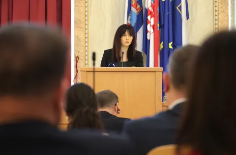 Osijek, 11. 12. 2025., Županijska 4, Velika vijećnica, Sjednica Skupšine OBŽ, proračun, Nataša TramišakSNIMIO BRUNO JOBST