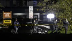 epa12559400 San Joaquin County Sheriff's investigators inspect the scene of a mass shooting at a children's birthday party in Stockton, California, USA, 29 November 2025 (issued 30 November 2025). According to the San Joaquin County Sheriff's office, the shooting left four people dead, 10 injured. EPA/JOHN G. MABANGLO