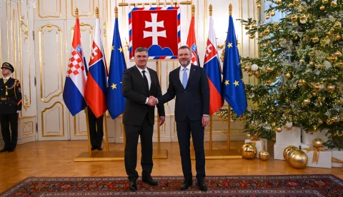 Bratislava, 16.12.2025. - Predsjednik Republike Zoran Milanović boravi u službenom posjetu Slovačkoj Republici gdje se sastao s predsjednikom Slovačke Republike Peterom Pellegrinijem. foto HINA/ Ured predsjednika Republike Hrvatske/Dario Andri&scaron;ek/ ml
