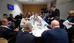 epa12600174 A general view during a migration breakfast prior the EU Council Summit in Brussels, Belgium, 18 December 2025. EU leaders are meeting to discuss the latest developments in Ukraine, the EU's next multiannual financial framework, the EU enlargement process, and the geoeconomic situation in the European Union. EPA/OLIVIER HOSLET/POOL