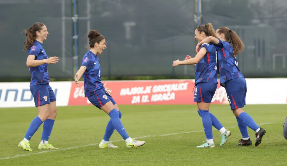 Zagreb, 08.04.2025. - Susret 4. kola skupine B4 Lige nacija za nogometa&scaron;ice između Hrvatske i Albanije. Na fotografiji slavlje nakon postignutog zgoditka.foto HINA/ Admir BULJUBA&Scaron;IĆ/ abu
