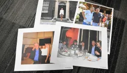 This photo illustration taken in Washington, DC, on December 19, 2025 shows photographs, including of former US president Bill Clinton, Rolling Stones singer Mick Jagger, Virgin Group chairman Richard Branson and Ghislaine Maxwell, after the US Justice Department began releasing the long-awaited records from the investigation into the politically explosive case of convicted sex offender Jeffrey Epstein. (Photo by Mandel NGAN/AFP)