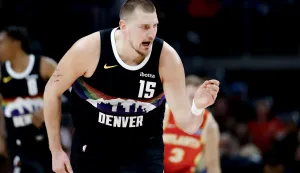 epa12573416 Denver Nuggets center Nikola Jokic reacts after missing a shot against the Atlanta Hawks during the first half of an NBA basketball game between the Denver Nuggets and the Atlanta Hawks in Atlanta, Georgia, USA, 05 December 2025. EPA/ERIK S. LESSER SHUTTERSTOCK OUT