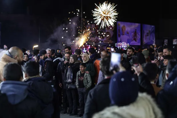 Residents of Damascus attend New Year?s Eve celebrations in the capital?s Old City on December 31, 2025. (Photo by Bakr ALkasem/AFP)