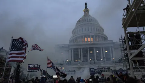 January 6, 2021, Washington, District of Columbia, U.S.A: Security forces respond with tear gas after the US President Donald Trumps supporters breached the US Capitol security in Washington D.C., United States on January 06, 2021. Pro-Trump rioters stormed the US Capitol as lawmakers were set to sign off Wednesday on President-elect Joe Biden's electoral victory in what was supposed to be a routine process headed to Inauguration Day. (Credit Image: &Acirc;&copy; Probal Rashid/ZUMA Wire
