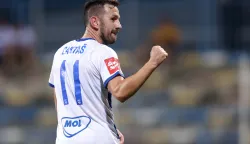 Zagreb, 26.08.2023 - Utakmica 6. kola HNL-a Lokomotiva - Osijek. Na slici Mijo Cakta&scaron; slavi postignuti zgodtiak.foto HINA/ Damir SENČAR/ ds