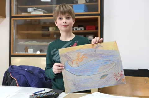 Osijek, 08. 01. 2026., Tvrđa, Dom tehnike, zimske radionice, djeca; Andrej; Likovna radionicaSNIMIO BRUNO JOBST