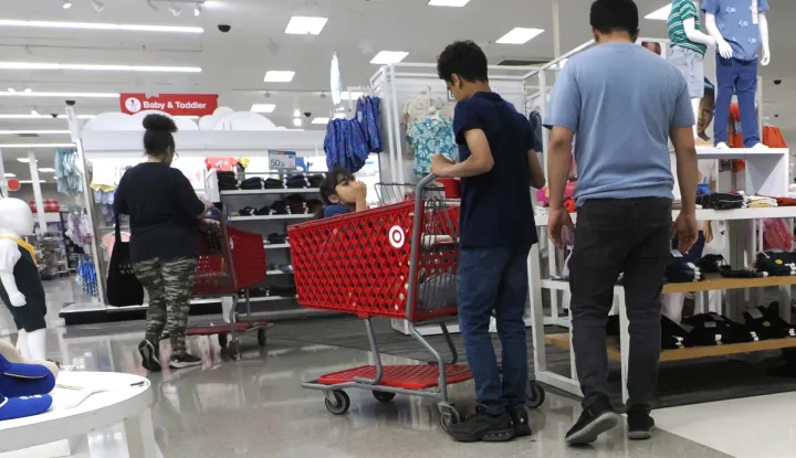 epa12066372 Shoppers at a Target store in San Leandro, California, USA, 30 April 2025. Executives from Walmart, Target and Home Depot met with US President Trump to discuss the path forward on trade as the retailers work through their pre-tariff inventories. The CEO's of the three retailers advised President Trump that tariffs could potentially disrupt retail supply chains and lead to product shortages and empty shelves in time for peak shopping periods such as back to school and Halloween. EPA/JOHN G. MABANGLO