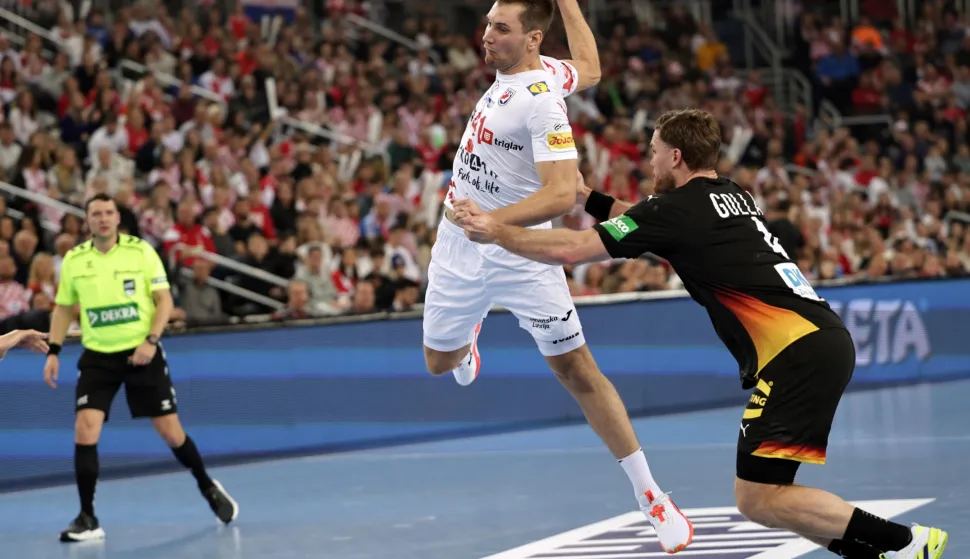 Zagreb, 8.1.2026 - Prijateljska utakmica rukometa&scaron;a Hrvatske i Njemačke u Areni Zagreb, uoči Europskog prvenstva koje počinje 15. siječnja. Na slici Tin Lučin.Foto Hina/ Dario GRZELJ/ dag