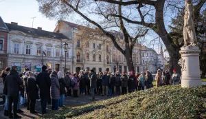 Osijek, 18. 1. 2026., Turistički obilazak Gornjeg grada povodom Dana međunarodnog prizanja RH - Upoznaj svoju zemlju Domagoj Butković; turistički vodič; turistička zajednica; obilazak; gornji grad; turizam; &scaron;etnja; centar