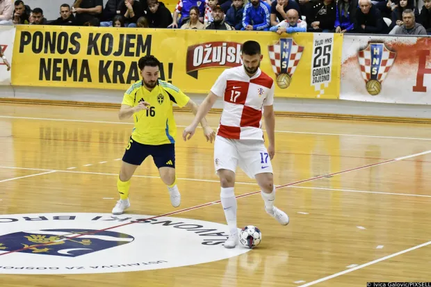 11.03.2025., Sportska dvorana Vijus, Slavonski Brod - Kvalifikacije za UEFA Europsko prvenstvo u futsalu, skupina 5, Hrvatska - Svedske. Antonio Sekulic Photo: Ivica Galovic/PIXSELL