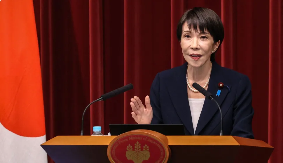 Japan's Prime Minister Sanae Takaichi speaks during a press conference at the Prime Minister's Office in Tokyo on January 19, 2026. Takaichi said on January 19 she would dissolve parliament this week ahead of a snap election on February 8, hoping for a stronger mandate to push through her ambitious policy agenda. (Photo by Rodrigo Reyes Marin/POOL/AFP)