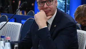 epa11707163 Serbian President Aleksandar Vucic attends a plenary session of the 5th summit of the European Political Community (EPC) held in Puskas Arena in Budapest, Hungary, 07 November 2024 EPA/ZOLTAN MATHE HUNGARY OUT