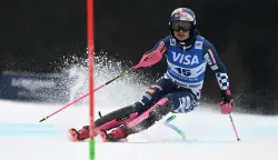 Croatia's Zrinka Ljutic competes in the first run of the Women' Slalom event of FIS Alpine Skiing World Cup in Spindleruv Mlyn, Czech Republic on January 25, 2026. (Photo by Michal Cizek/AFP)