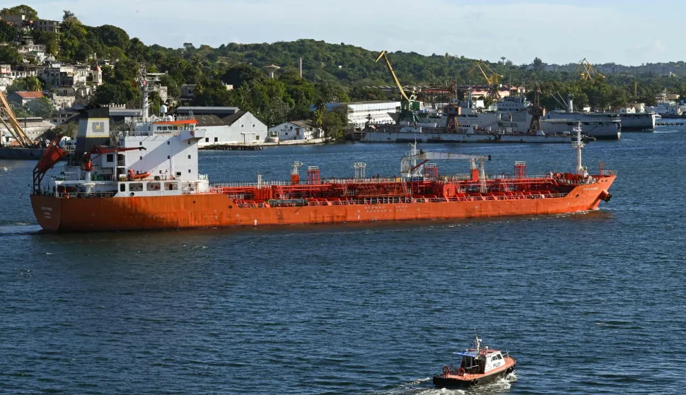 (FILES) The Ocean Mariner chemical/oil products tanker -currently sailing under the flag of Liberia- sails on arrival at the port of Havana on January 9, 2026. The navigation of oil tankers from Venezuela to Cuba came to an abrupt halt in early December 2025. Since then, digital maritime trackers have recorded only a few arrivals to the island by the tanker "Ocean Mariner," loaded with Mexican oil. (Photo by YAMIL LAGE/AFP)