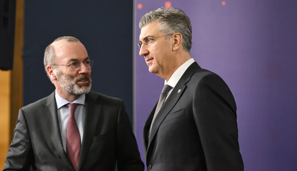 31.01.2026., Zagreb - Konferencija za medije predsjednika EPP-a Manfreda Webera i predsjednika HDZ-a i Vlade RH Andreja Plenkovica. Photo: Igor Soban/PIXSELL